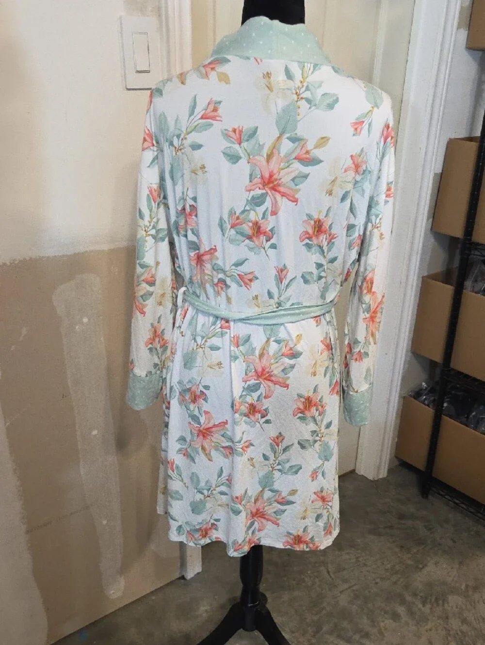 Flora Nikrooz Mint and Coral Floral Satin-Trim Robe Intimates